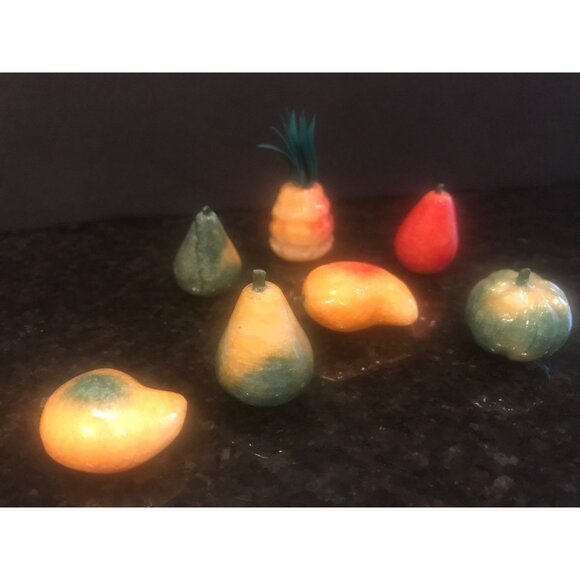 1960's Alabaster Stone Fruit Italian Carved Marble Mid Century Décor Set of 7 - Picture 1 of 10